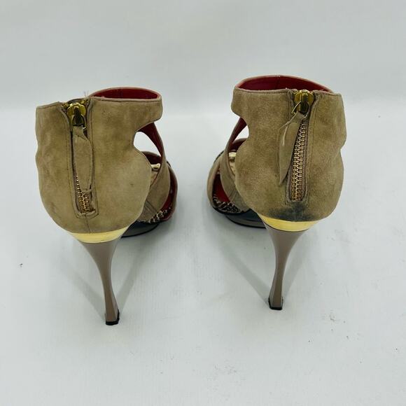 Charles Jourdan Tan Snake Cut Out Heels - Picture 6 of 12